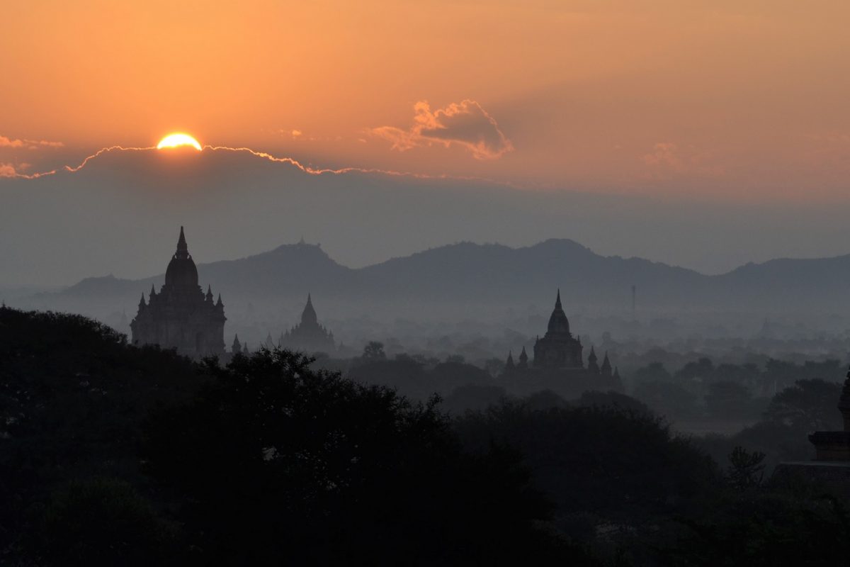 Sunset over the temples of Bagan in Myanmar