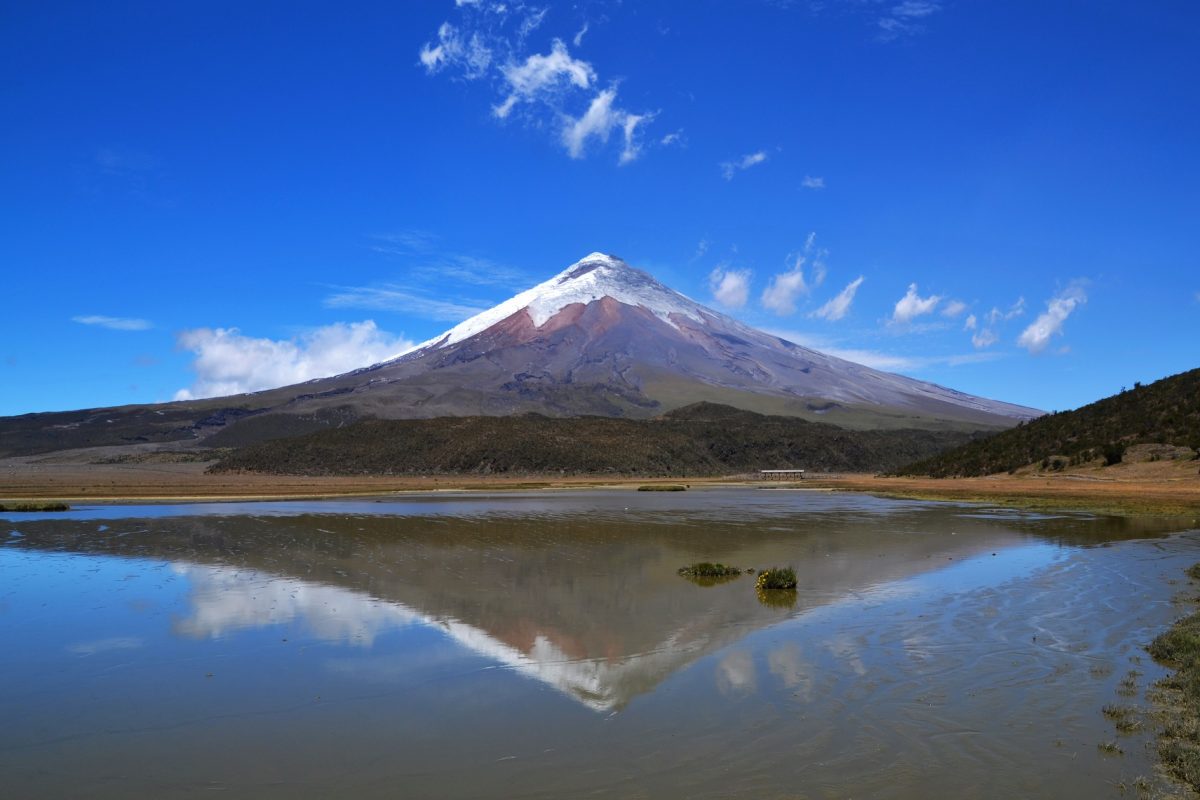 Perfect mirror reflection of Volcan Cotopaxi in Ecuador